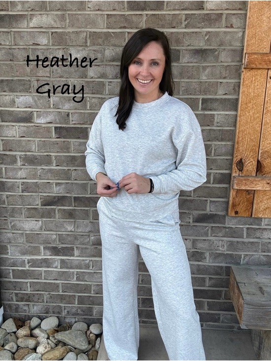 Zenana Outfitters Tops - Zenana Outfitters Heather Gray Scuba Set - Soft Crewneck & Wide Leg Pants